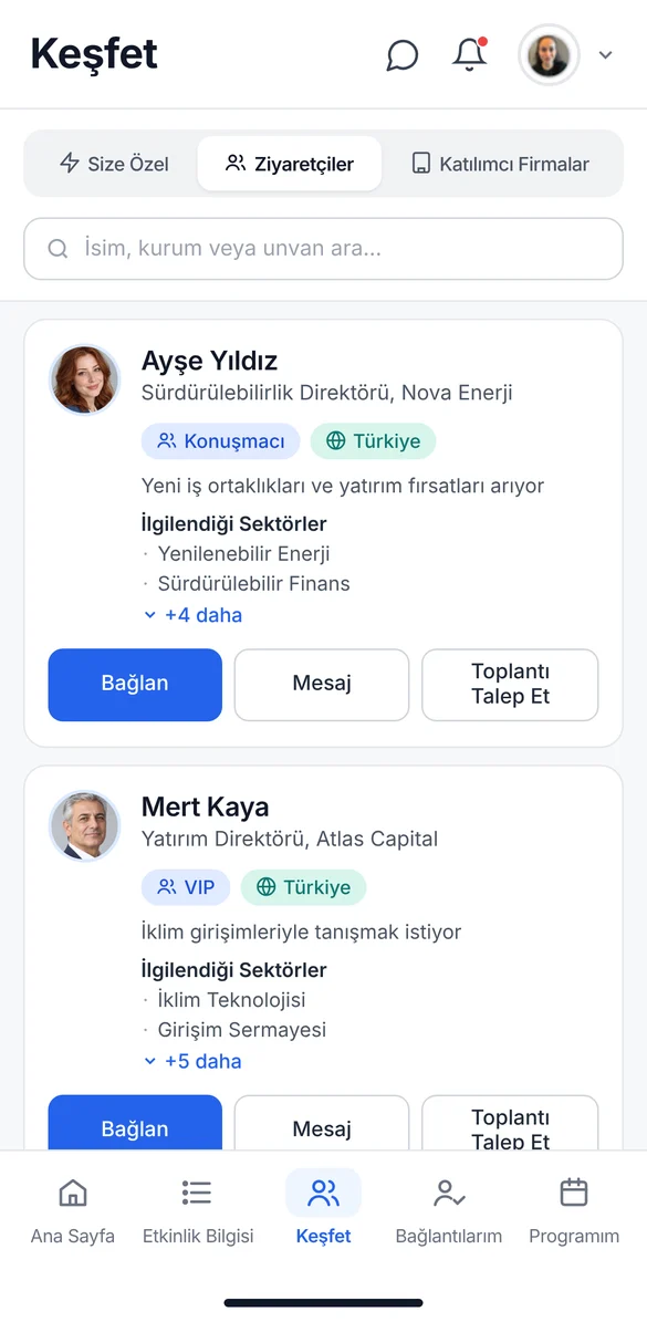 Keşfet ekranında ziyaretçi rehberi