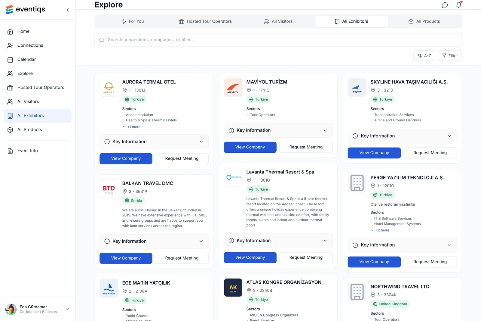 Web uygulamasında katılımcı firma listesi