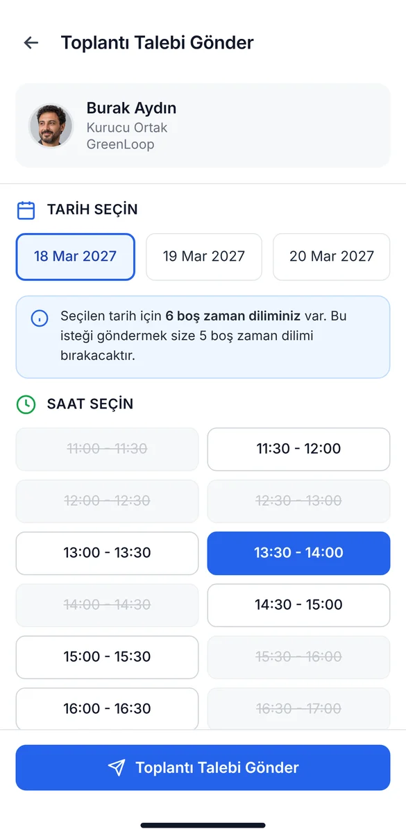 Toplantı talebi gönder ekranı